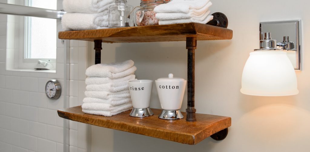 shelves in a remodeled bathroom in Perrysburg, Ohio